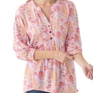Wonderly Floral Pink Button-Up Women's Henley Top Size M